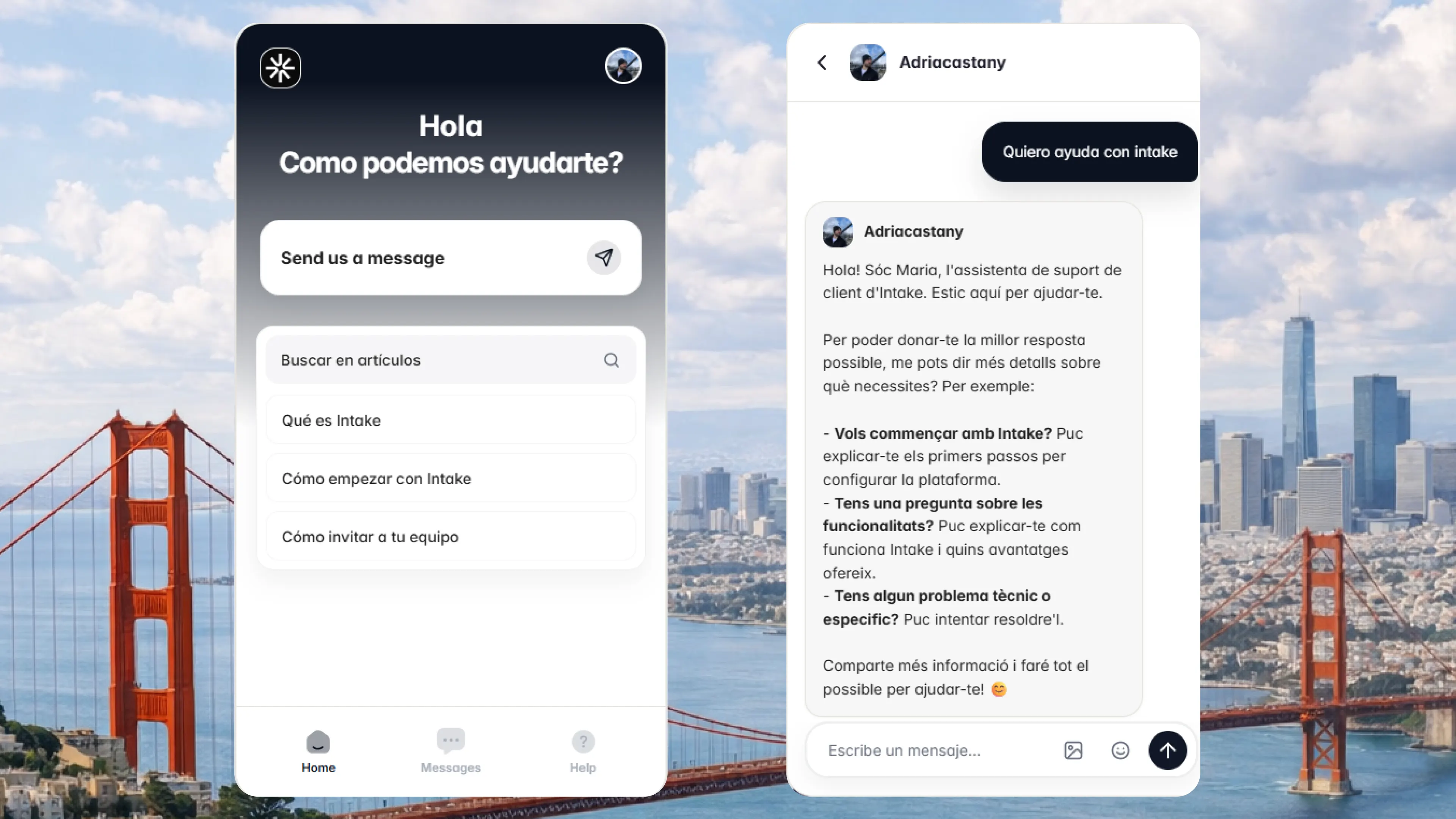 Bandeja de soporte con conversaciones de WhatsApp integradas
