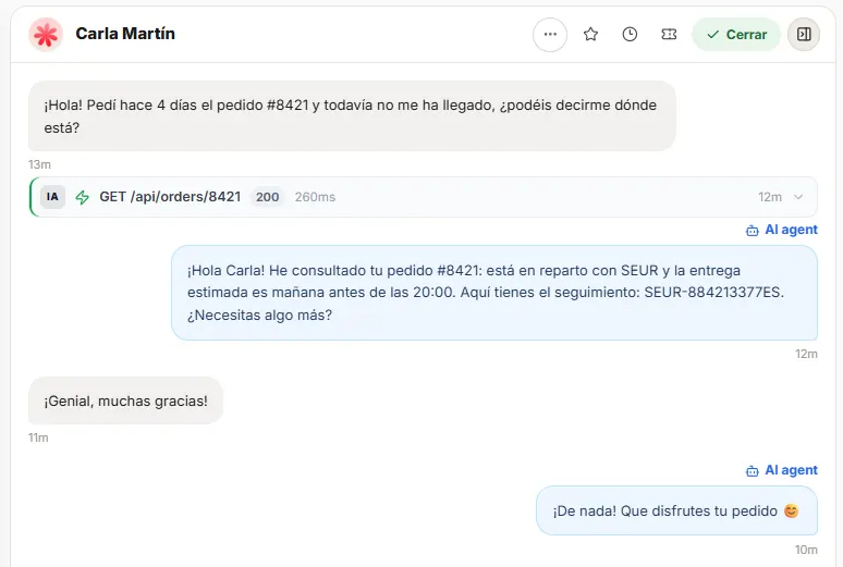 Panel de Intake resolviendo la atención de una tienda online