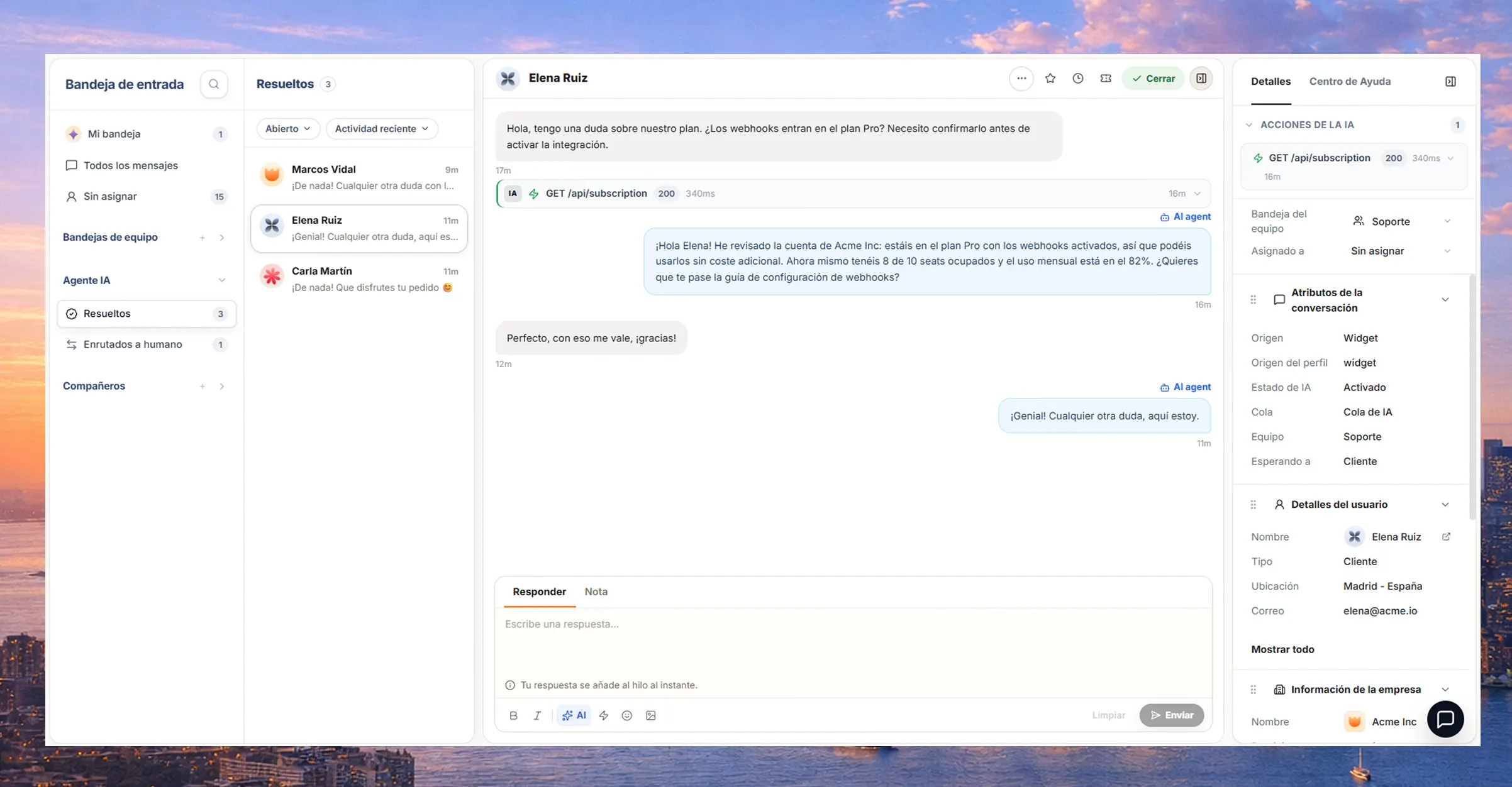 AI support product interface