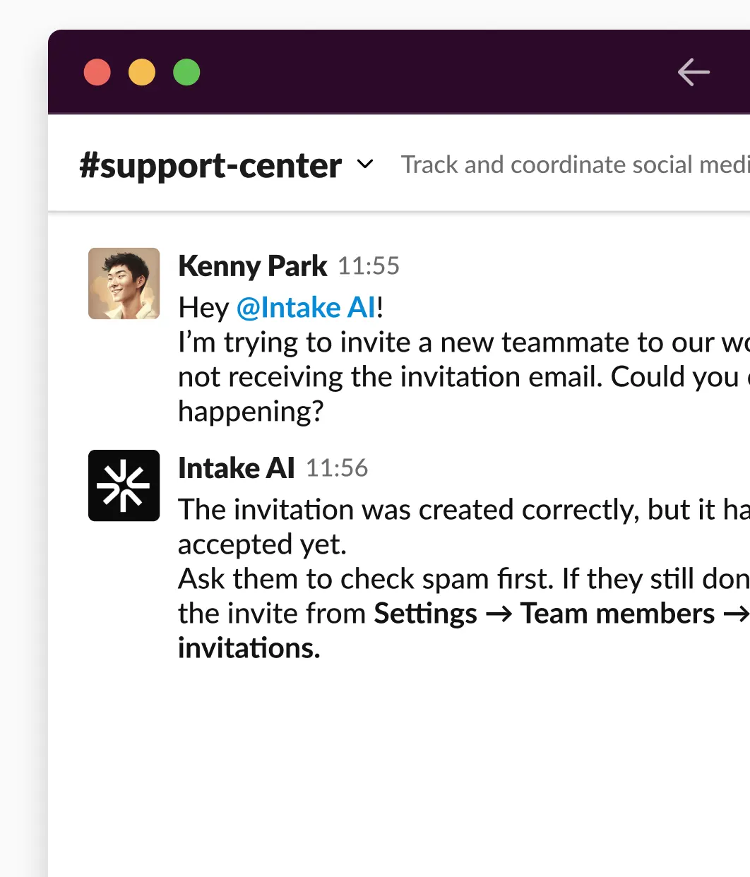 Slack support integration